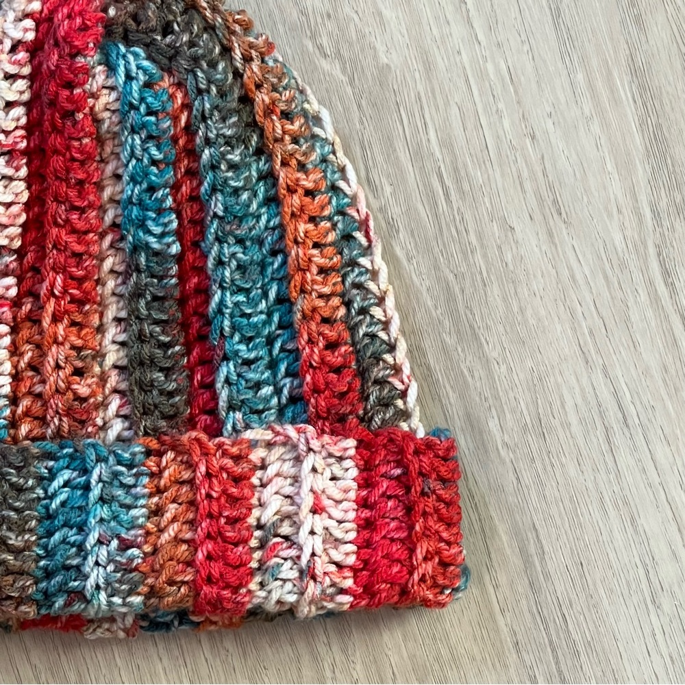 Multicolor Chunky Striped Knit Beanie by |A Lil’s Crochet Collection - Picture 4 of 5